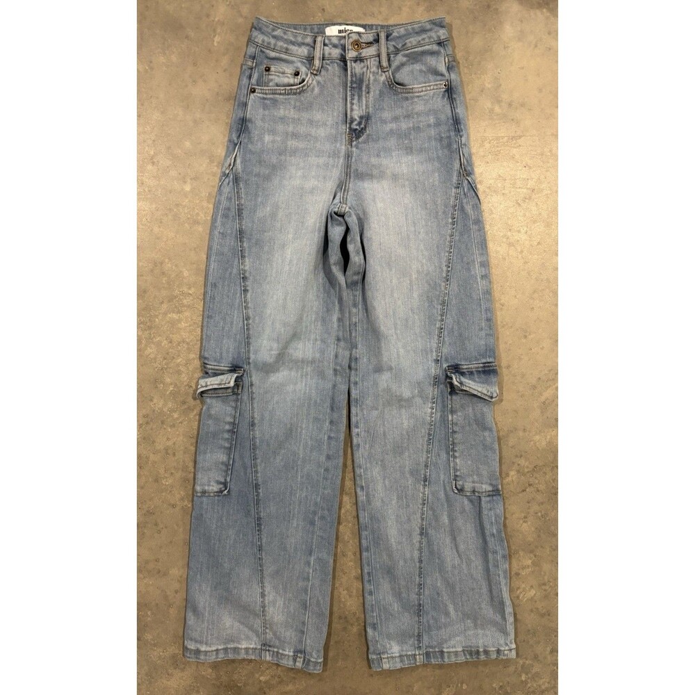 Mica Los Angeles Jeans Womens 24 Blue Light Wash High Rise Wide Leg Cargo Denim